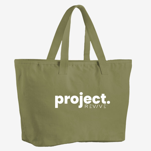 Oversized Heavy Duty Canvas Tote Bag - printed  Project Revive in white Thumbnail