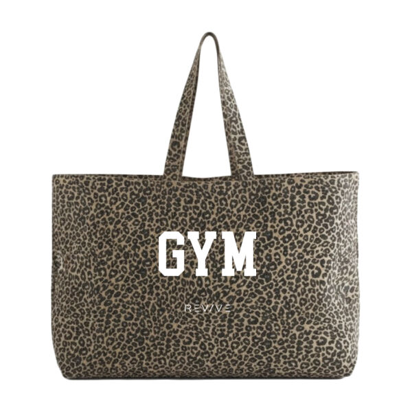 Print - GYM white  - Leopard Print Canvas Oversized Tote Bag Thumbnail