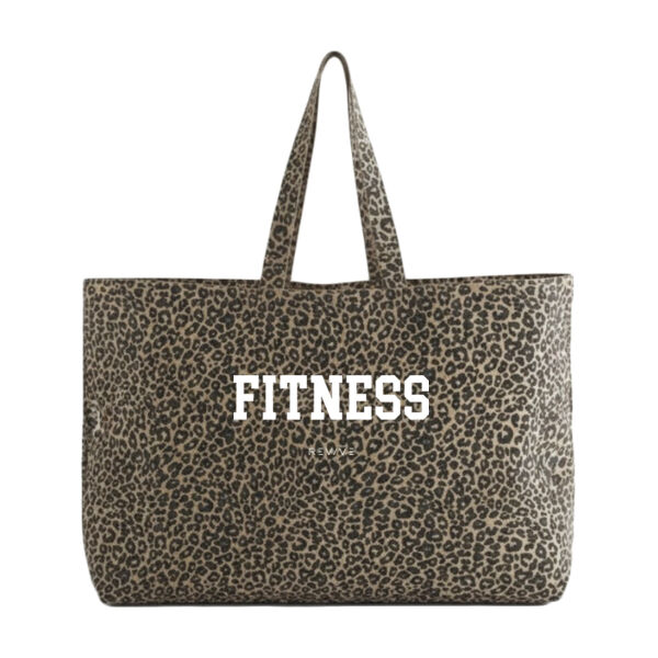 Print - FITNESS white  - Leopard Print Canvas Oversized Tote Bag Thumbnail