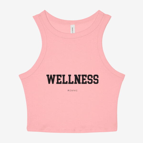 Women's Micro Rib Racer Tank - printed WELLNESS Revive in black Thumbnail