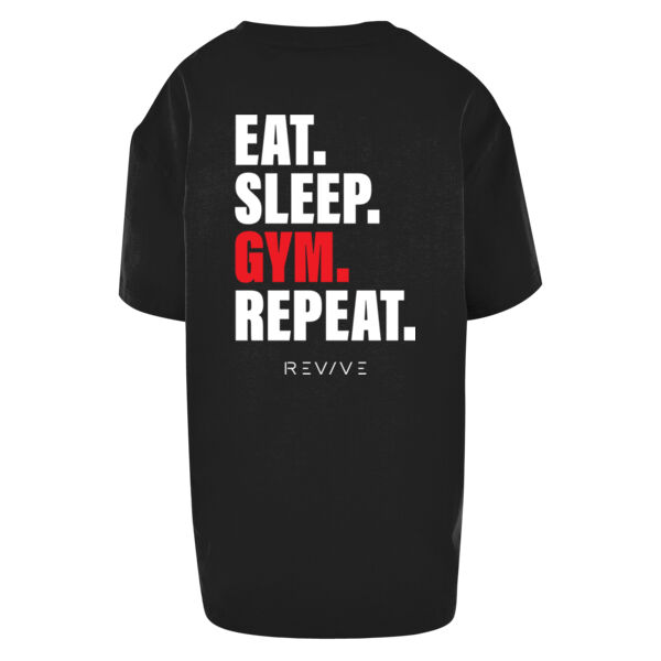 Women's oversized boyfriend tee - printed Eat Sleep Gym Repeat in white Thumbnail