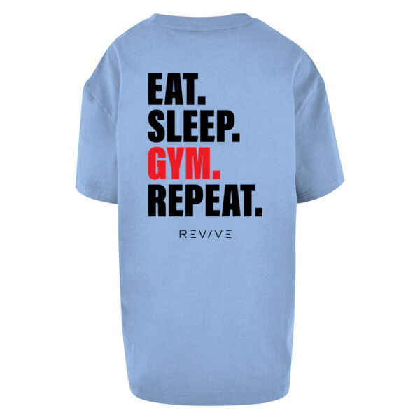 Women's Oversized Boyfriend Tee - printed Eat Sleep Gym Repeat in black Thumbnail