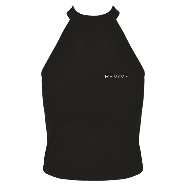 Women’s turtleneck short top - printed Revive in white Thumbnail
