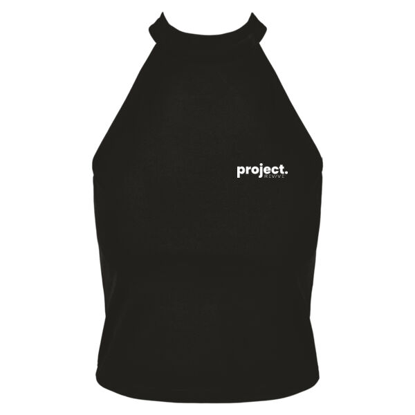 Women’s turtleneck short top - printed Project Revive in white Thumbnail
