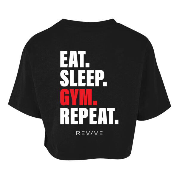 Women’s short oversized tee - printed Eat Sleep Gym Repeat in white Thumbnail