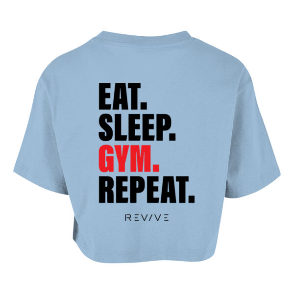Women’s short oversized tee - printed Eat Sleep Gym Repeat in black Thumbnail