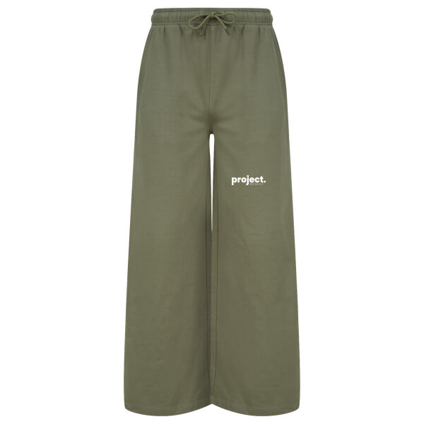 Women's sustainable fashion wide leg joggers - printed Project Revive in white Thumbnail