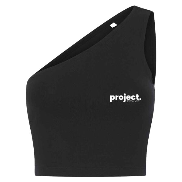 Women’s one-shoulder top - printed Project Revive in white Thumbnail