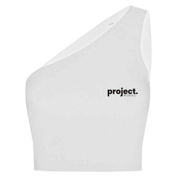 Women’s one-shoulder top - printed Project Revive in black Thumbnail