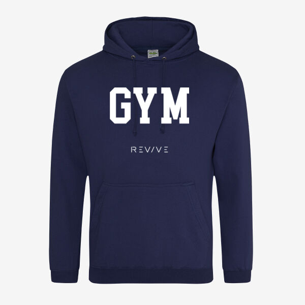College hoodie - printed GYM Revive with Revive at right sleeve in white Thumbnail