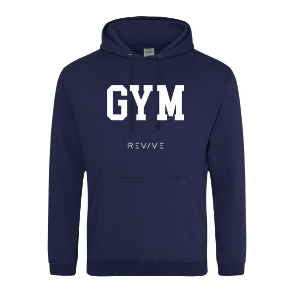 College hoodie - printed GYM Revive with Revive at right sleeve in white Thumbnail